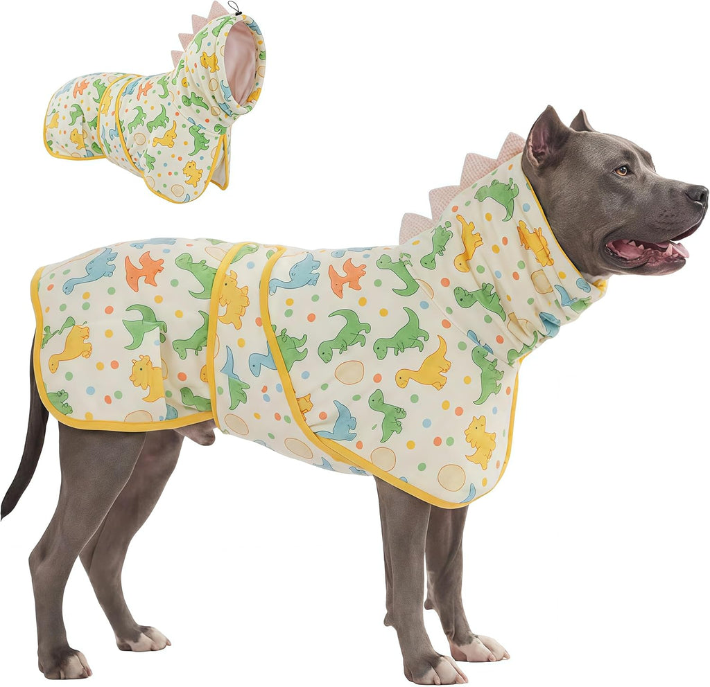 LovinPet 3in1 Dog Warm Winter Coat & Bathrobe, Hooded Dinosaur Fleece, Lightweight HighLoft, Absorbent Knit, Quiet HookandLoop, WindBlocking Edges, Dog Robes for Medium & Large Dogs, Green,M - Image 14
