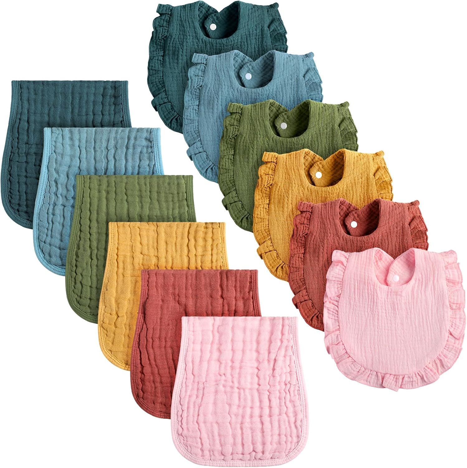 Newcotte 12 piece baby muslin bib and burp cloth set front view