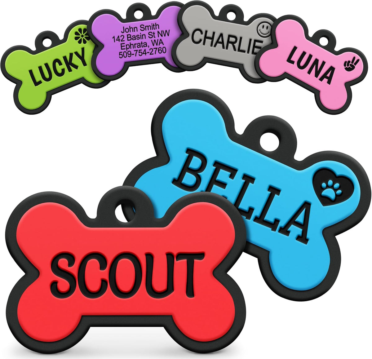 GoTags Silicone Dog Tags, Soundless Pet Tag, Personalized Silent Tag Engraved for Pets with Cute Custom Designs, for Dogs and Cats, (Bone, Pink) - Image 15