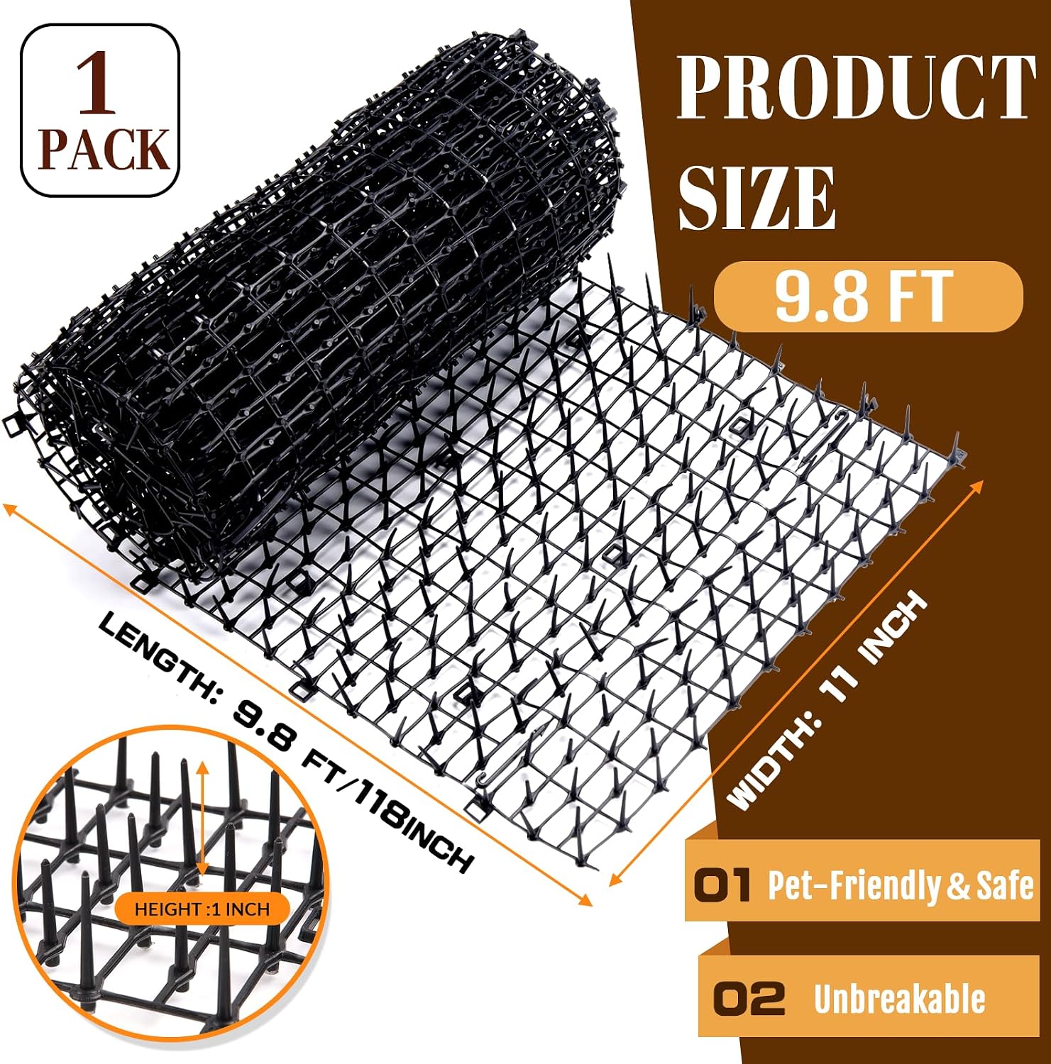 Hmdivor black plastic pet deterrent mat close up of spikes