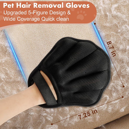Washable pet hair removal glove being rinsed under water