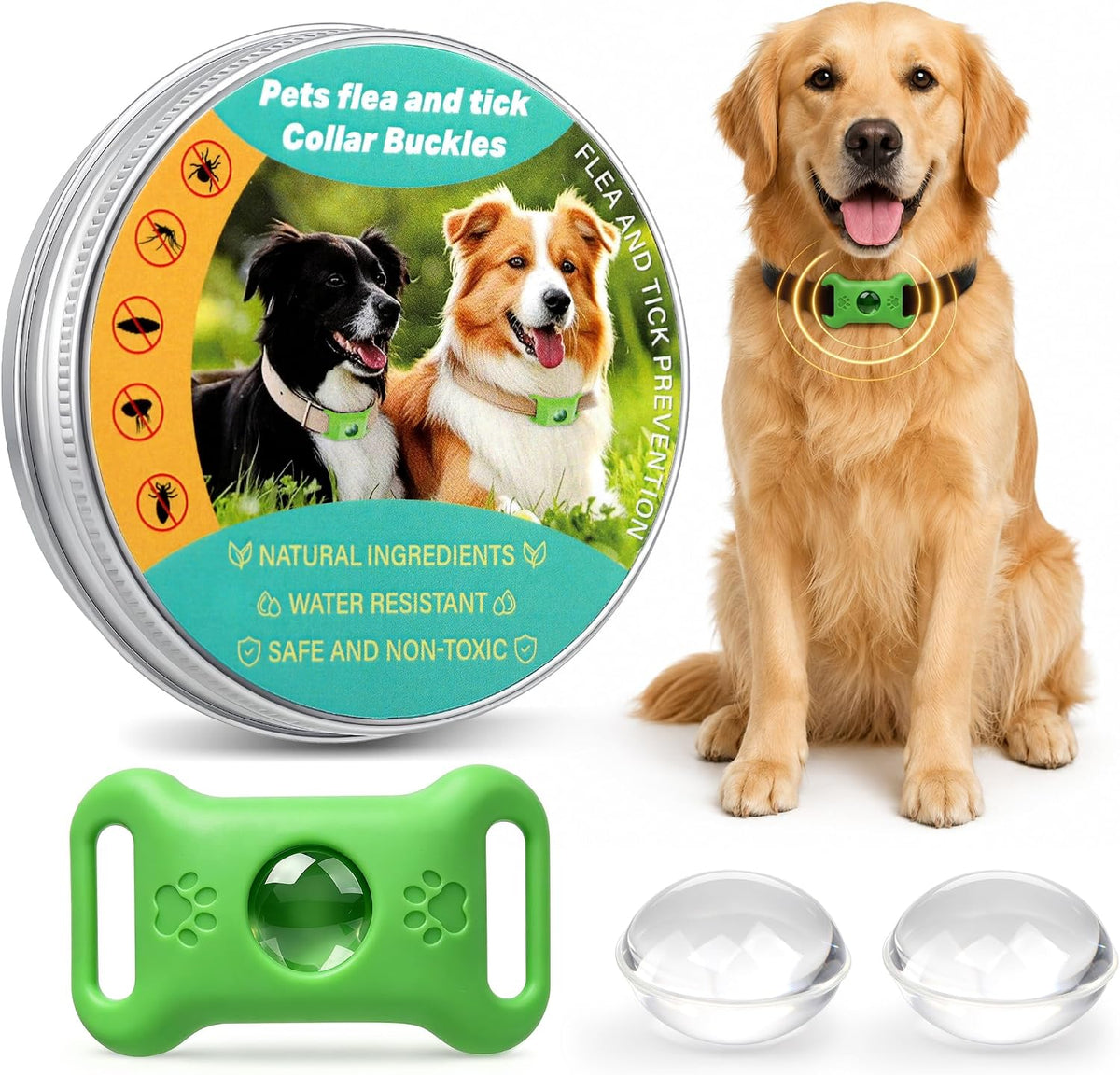 FurLife dog collar pendant front view featuring the water-resistant capsule attached to a dog collar.