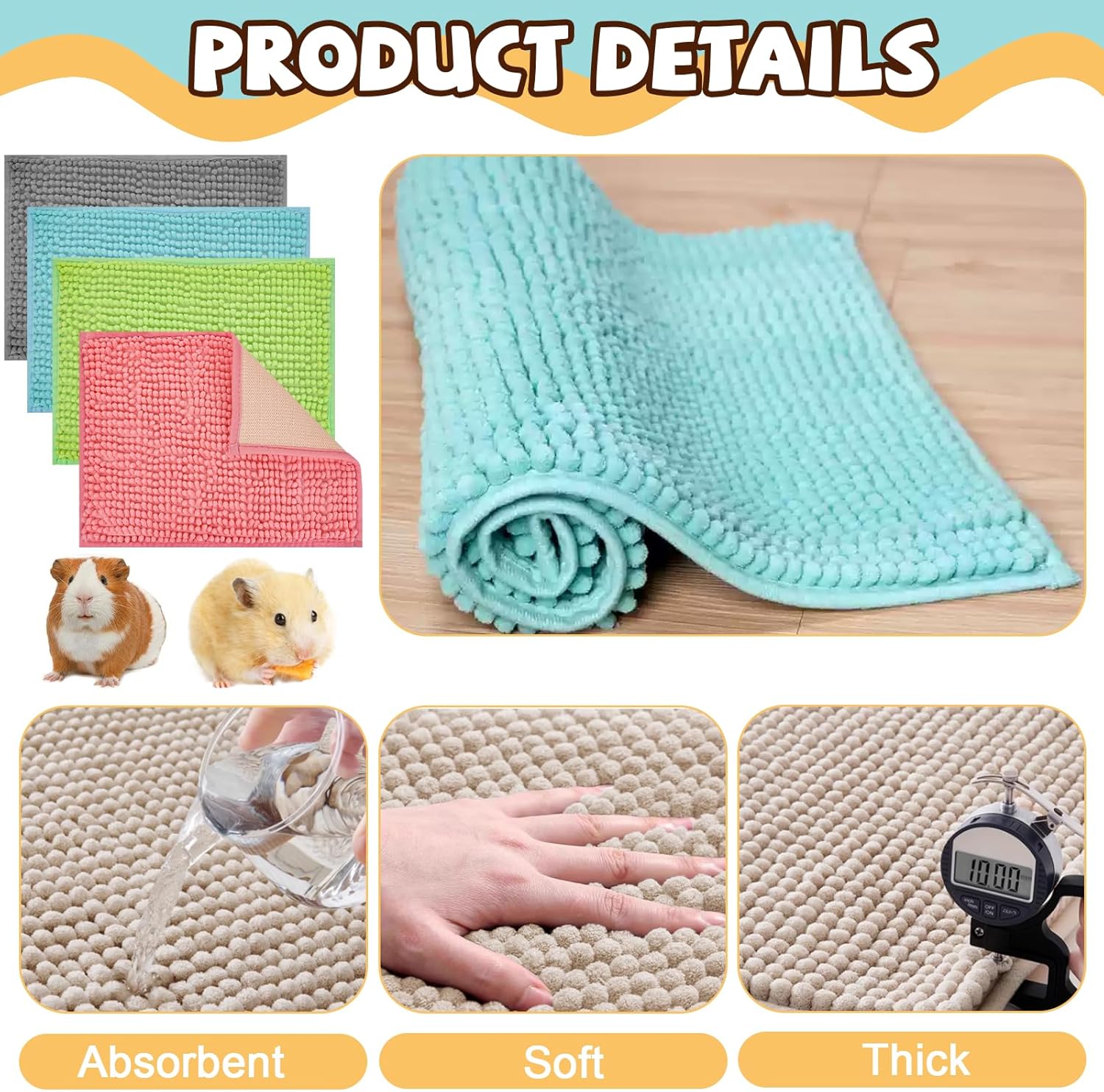 Barydat washable rabbit bedding mats in four colors