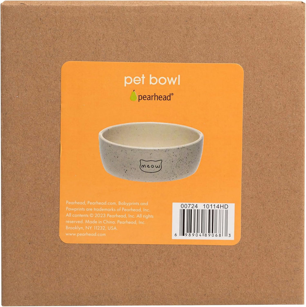 Pearhead Ceramic Meow Cat Bowl, Holds 12 oz, Modern Speckled White - Image 12