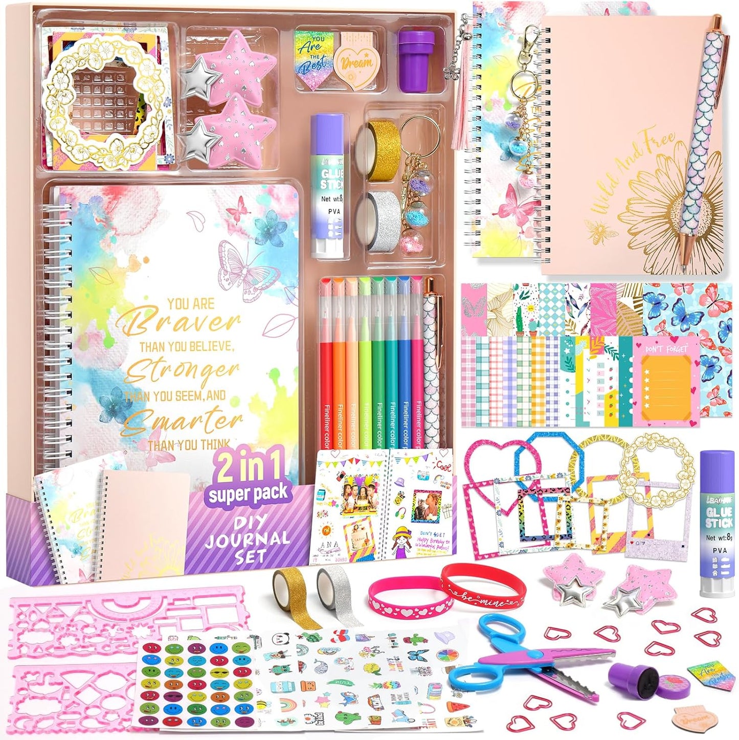Adusriz 2-pack DIY journal kit for girls front view