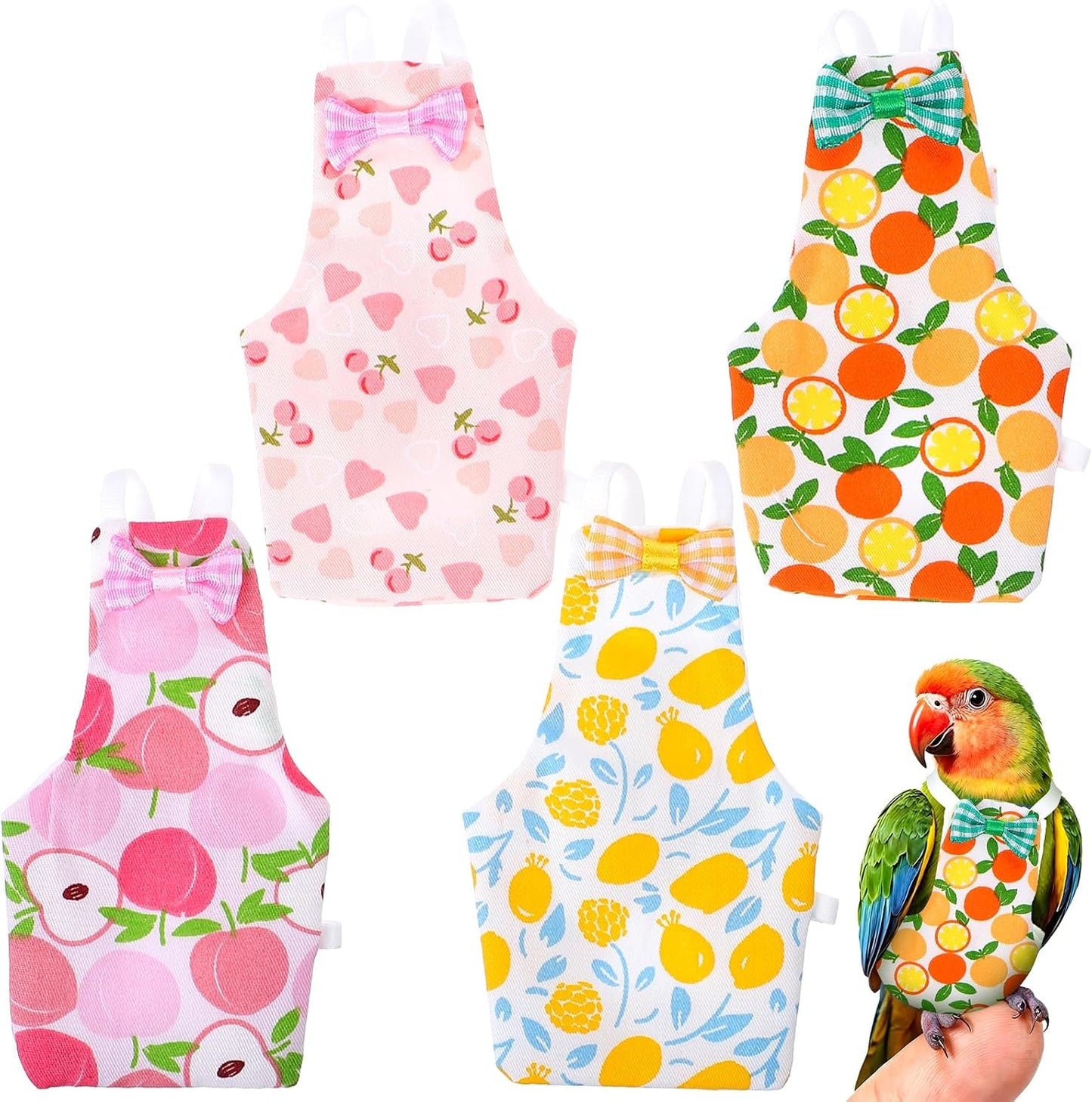 LXUEJIE four pieces reusable bird diaper set front view showing fruit patterns.