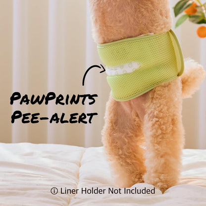 WickedPup dog booster pads comparison showing dry pad vs wet pad with faded prints