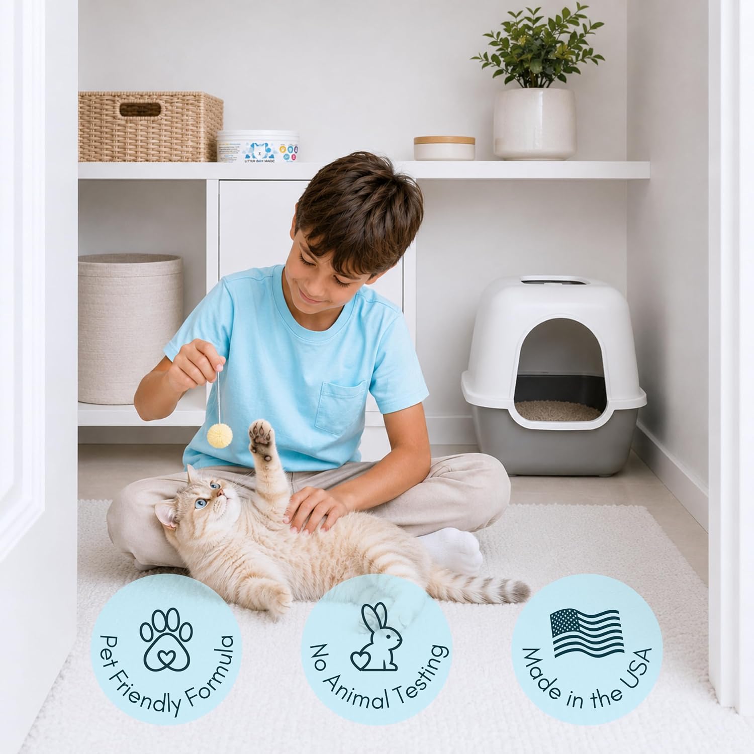 Litter Box Magic non toxic urine and pooping odor eliminator jar with open lid