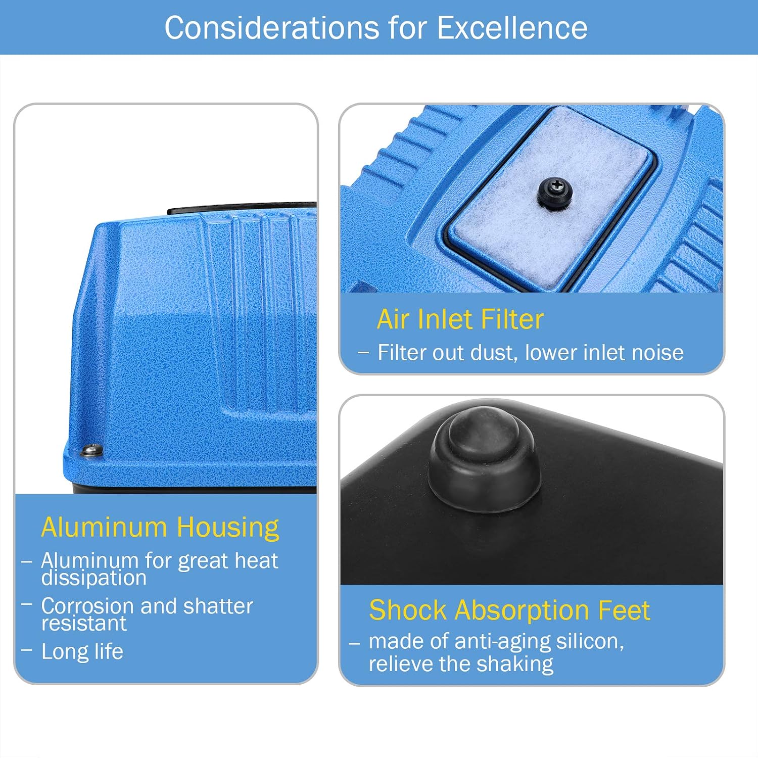 Heavy duty linear air pump for hydroponic systems