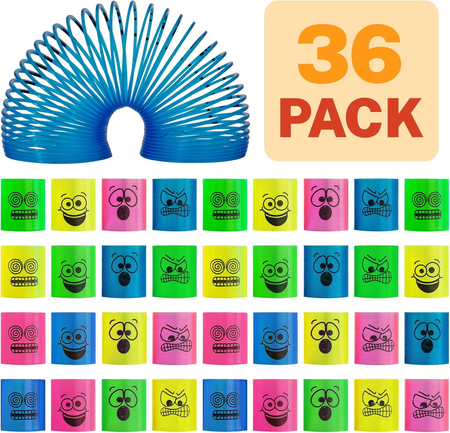 Cocurb mini spring party favors front view showcasing thirty-six multi colored smiling toys