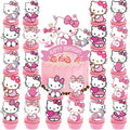 Jlemon 25 pieces pink cat anime cupcake topper set with birthday cake decoration