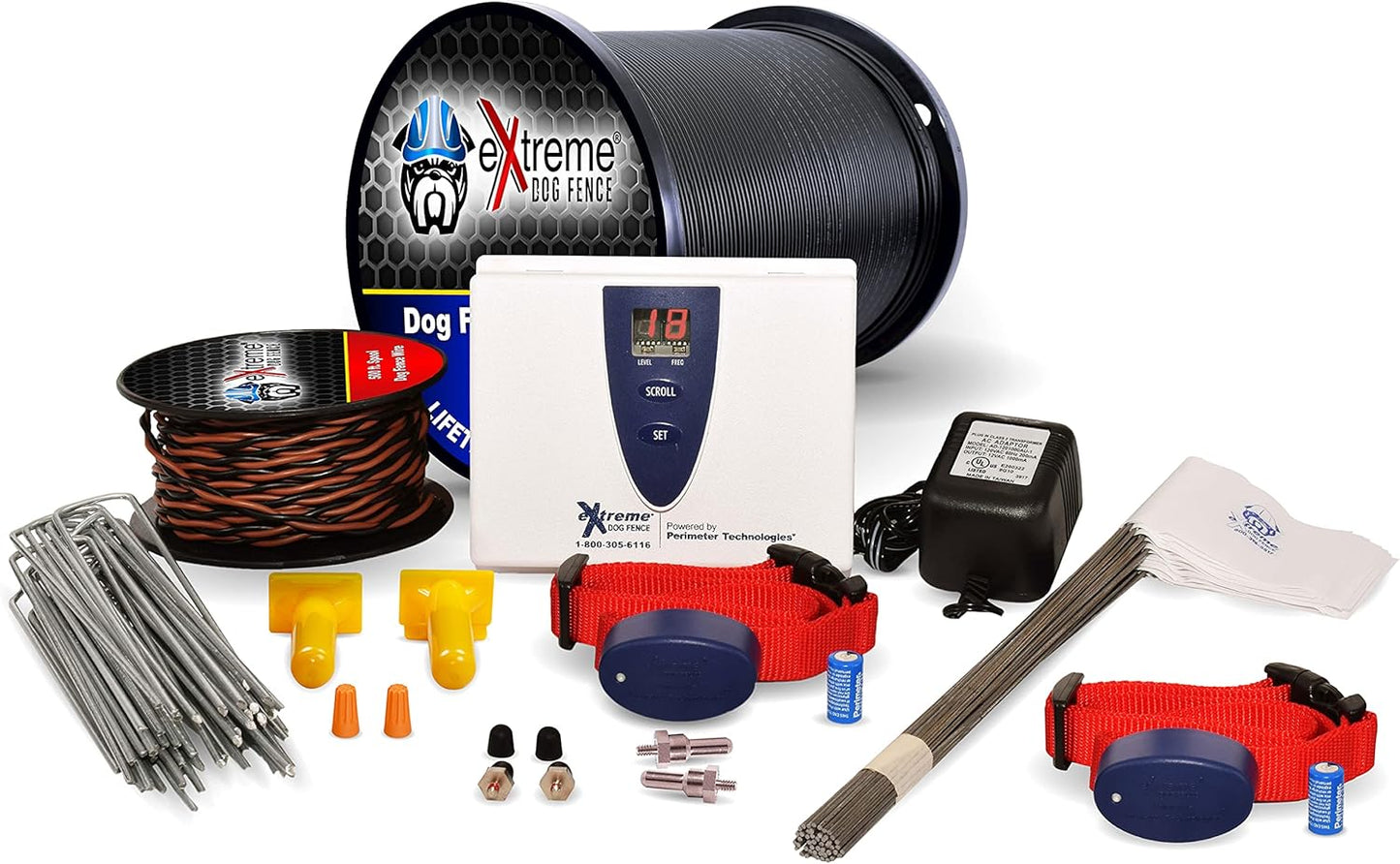 Extreme Dog Fence Max Grade complete setup laid out showing all installation accessories