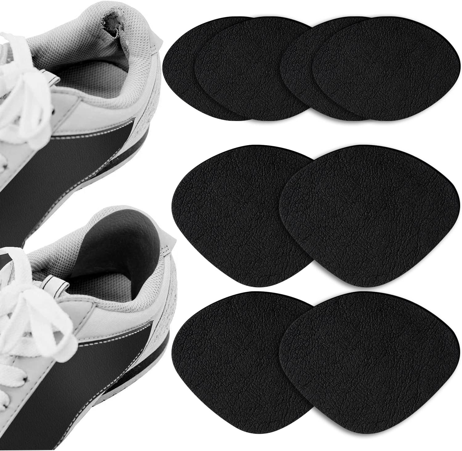 HTZNHXT Shoe Heel Repair Kit front view 4 pairs of black adhesive patches.
