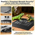 ONKELYIM reptile heating pad being powered via a standard USB adapter setup for a small snake vivarium.