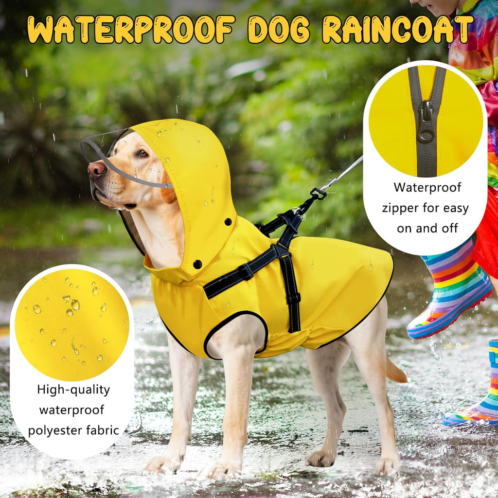 Bsemax yellow dog coat close up on the reflective safety straps and double D-ring leash attachment