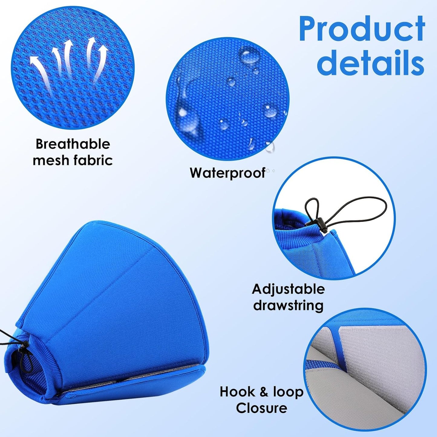 Blue soft fabric dog cone collar hook and loop closure