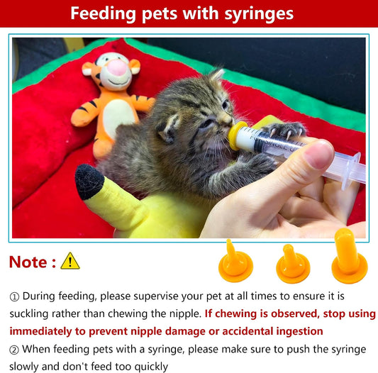 Two fifty milliliter pet nursing bottles with clear measurement markings and assorted silicone nipples.