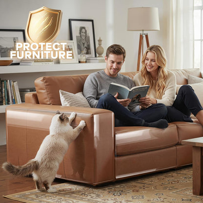 Close up of clear furniture protector on leather surface