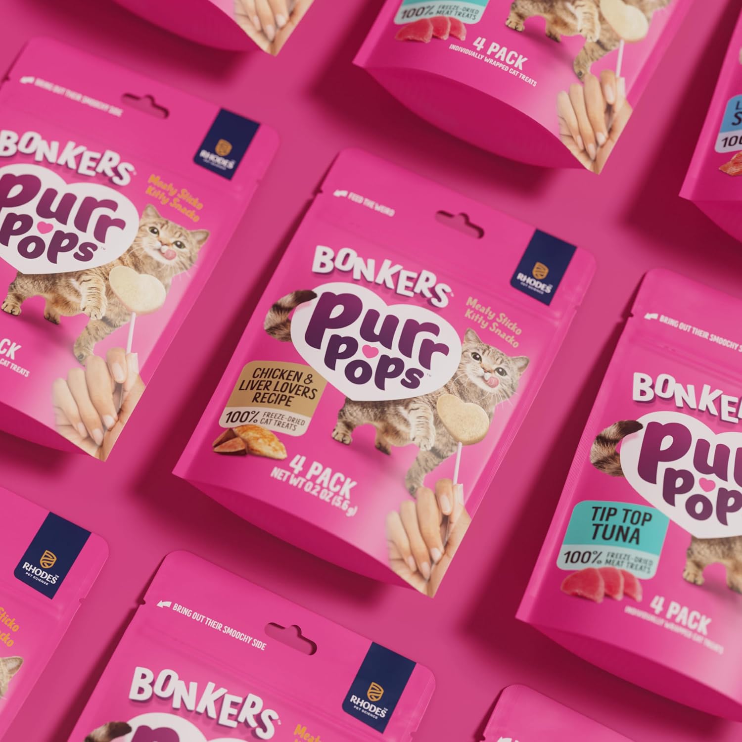 Close up of freeze-dried chicken liver lollipop cat treat