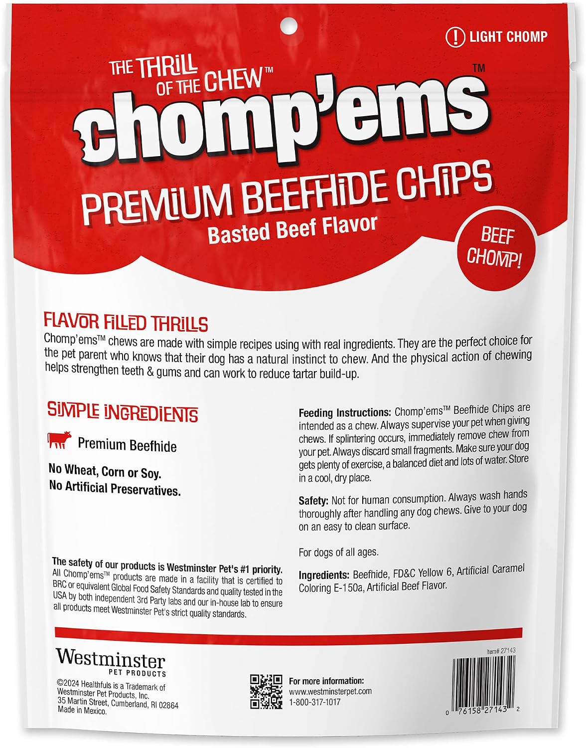 Close up of long lasting high protein dog chews for dental health plaque removal