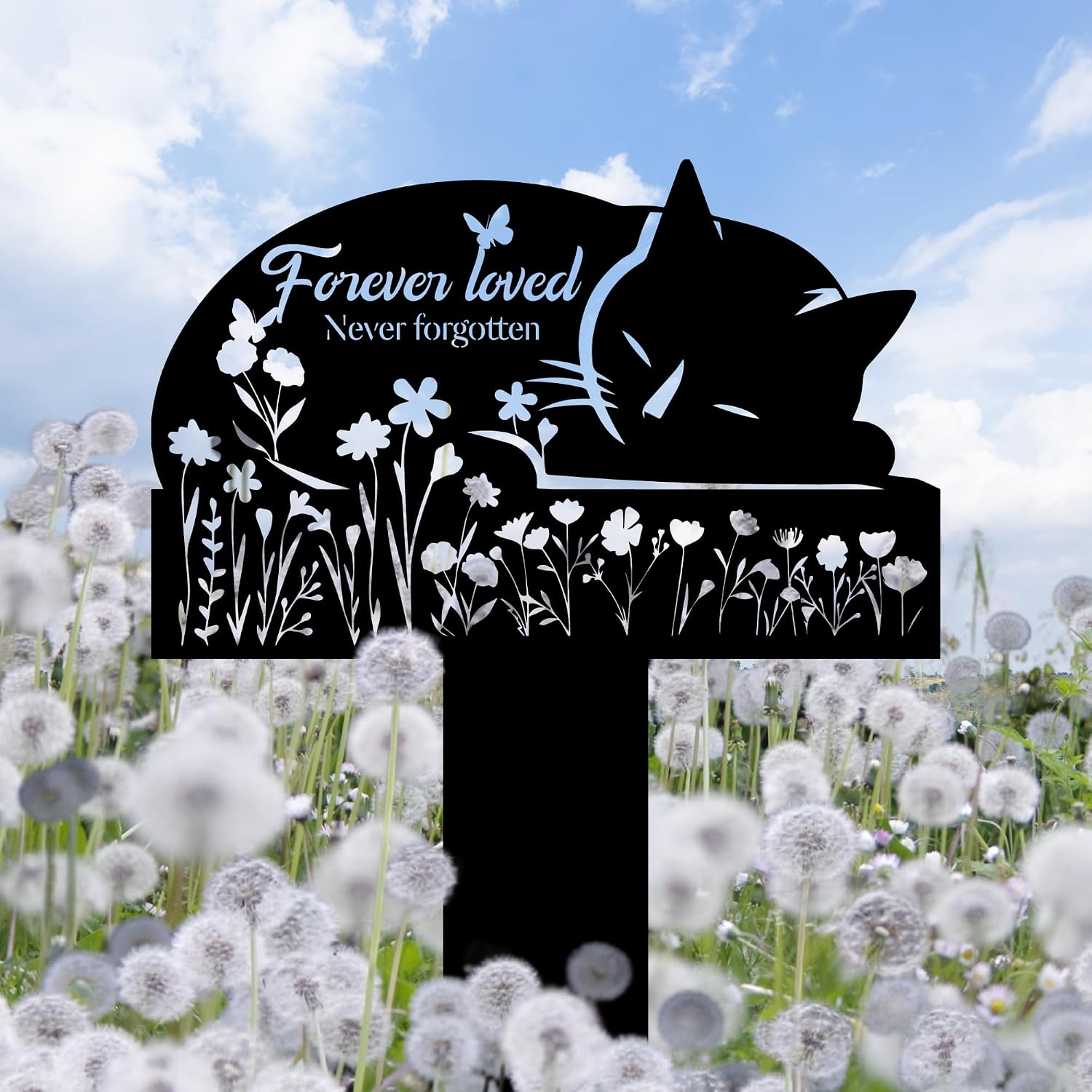 HEGANITS sleeping cat memorial headstone placed on indoor remembrance shelf