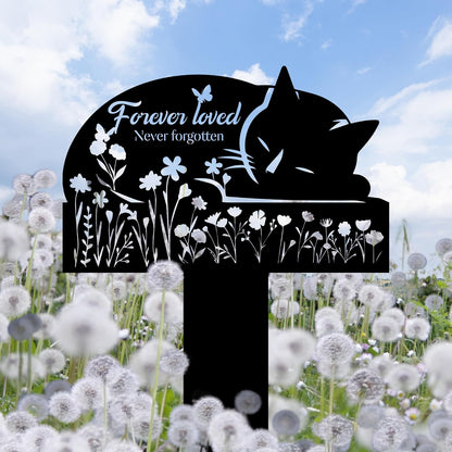 HEGANITS sleeping cat memorial headstone placed on indoor remembrance shelf