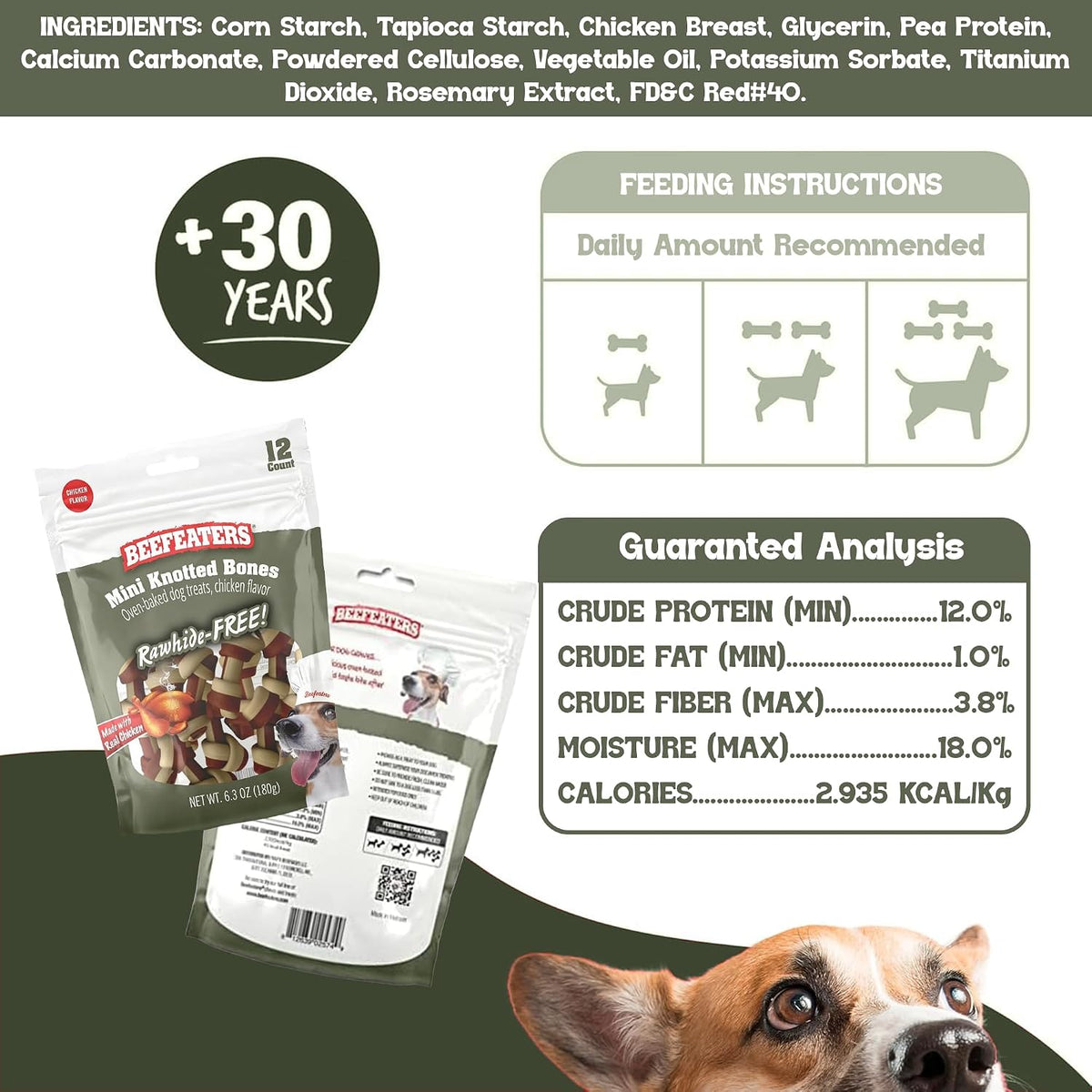 Beefeaters rawhide free mini dog treats close up