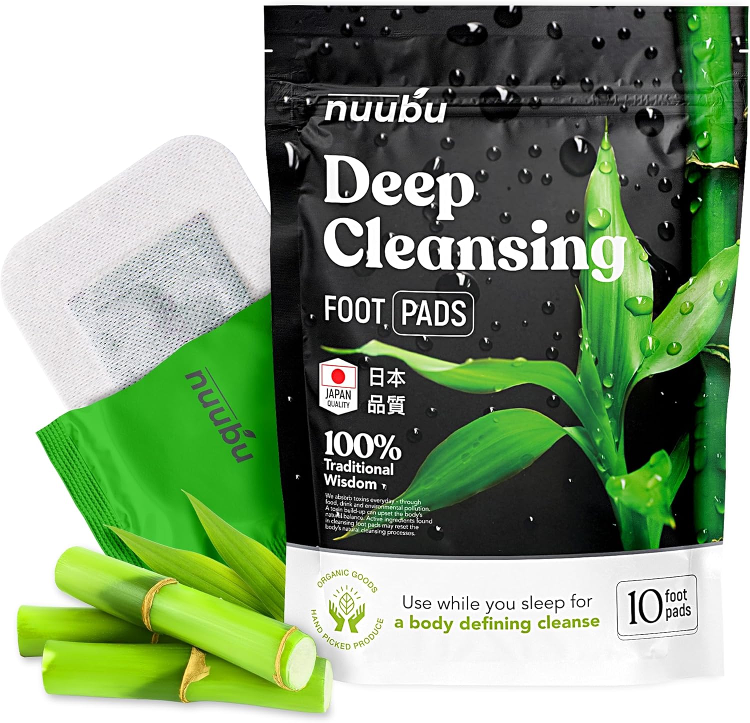Nuubu Deep Cleansing Foot Pads pack of ten patches front view showcasing premium wellness packaging.