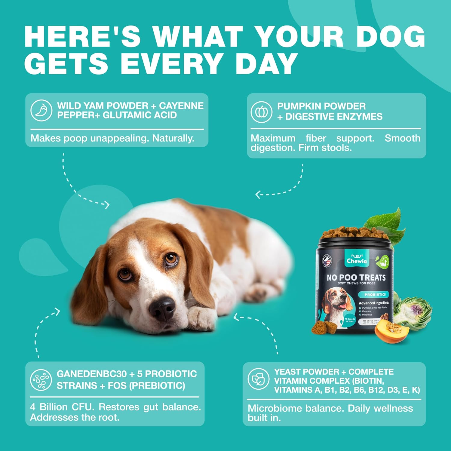 USA imported Chewia No Poo treats for puppy and dog digestive health support.