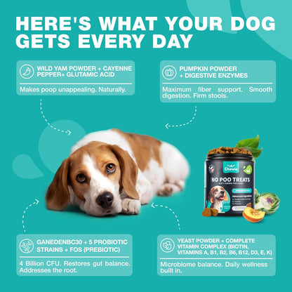 USA imported Chewia No Poo treats for puppy and dog digestive health support.