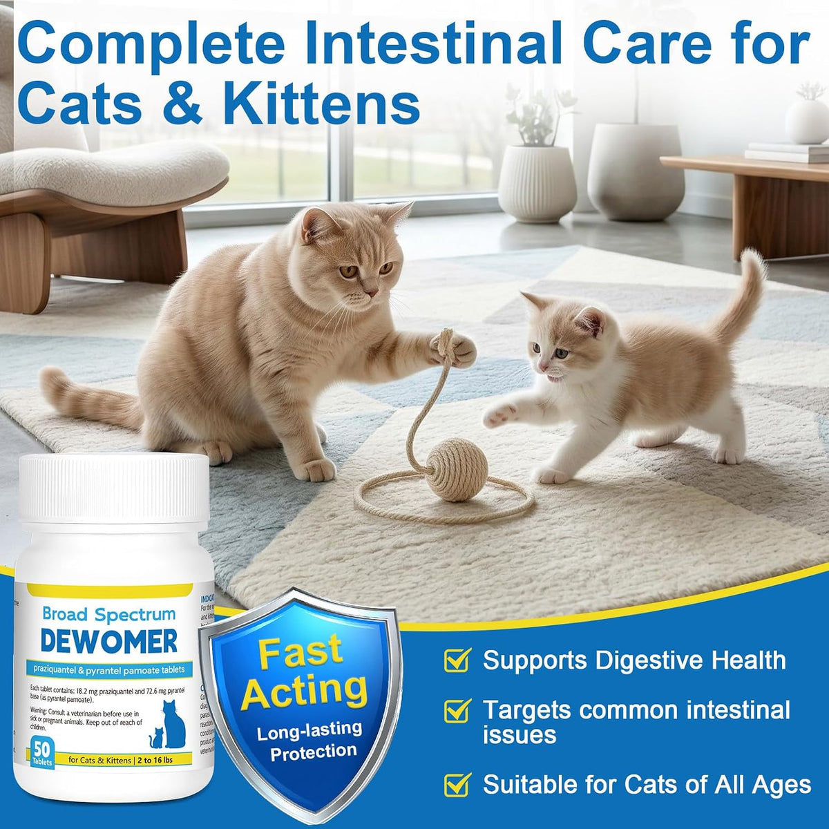 Veterinary deworming pills for kittens showing packaging and tablet count