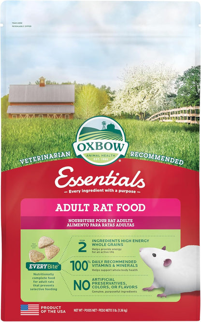 Oxbow Essentials Adult Rat Food three pound bag front view premium pet nutrition