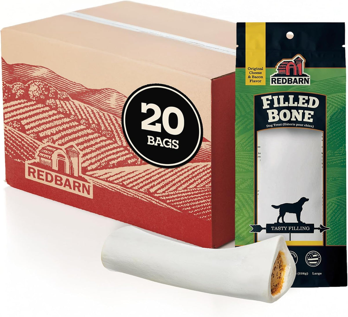 Redbarn Pet Products Large Filled Dog Bones, Cheese & Bacon Flavor - Long Lasting Stuffed Femur Chew Treat Made in USA - 4 Count - Packaging May Vary - Image 13