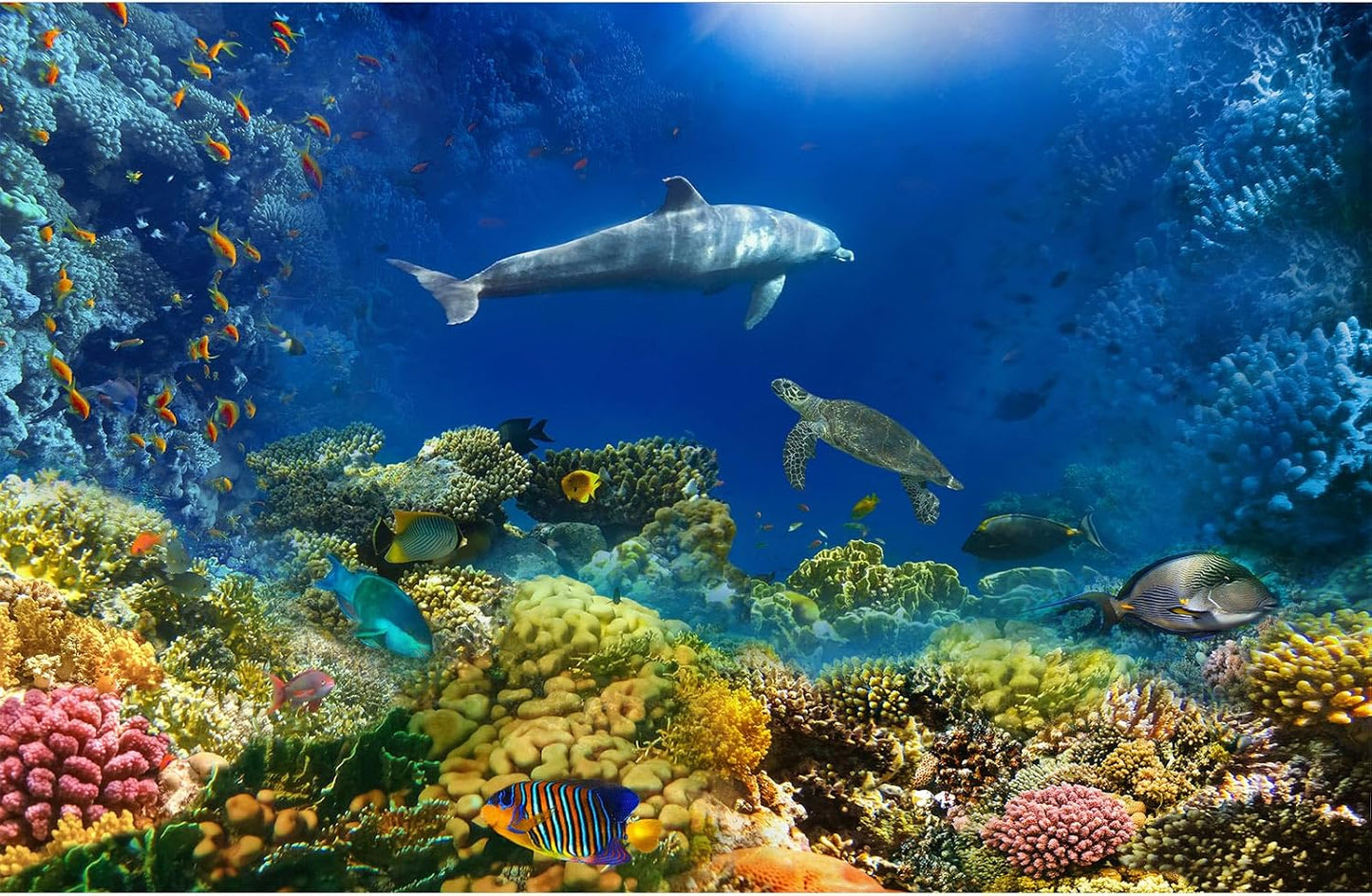 Underwater Aquarium Background Coral Reef Tropical Fish Terrarium Background Deep Blue Ocean Sea Sunbeams Aquatic Plants Fish Tank Backdrop Poster Wallpaper Decorations Vinyl 24x16in - Image 13
