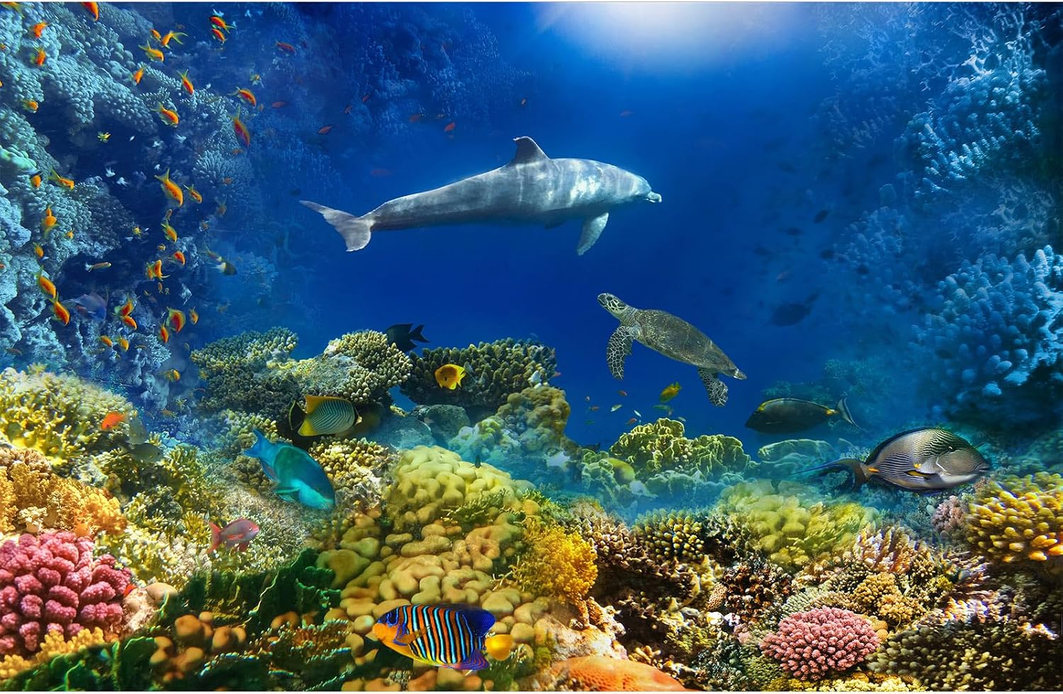 Underwater Aquarium Background Coral Reef Tropical Fish Terrarium Background Deep Blue Ocean Sea Sunbeams Aquatic Plants Fish Tank Backdrop Poster Wallpaper Decorations Vinyl 24x16in - Image 13