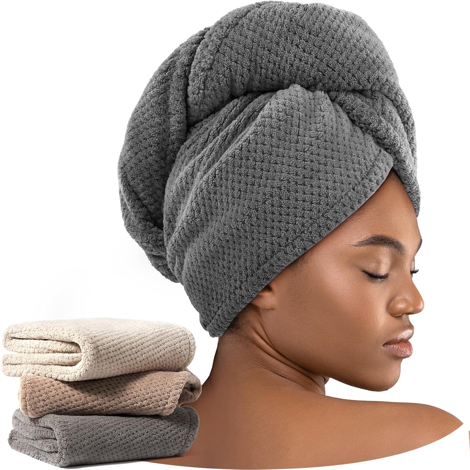 Umisleep 3 Pack Microfiber Hair Towel Wrap front view