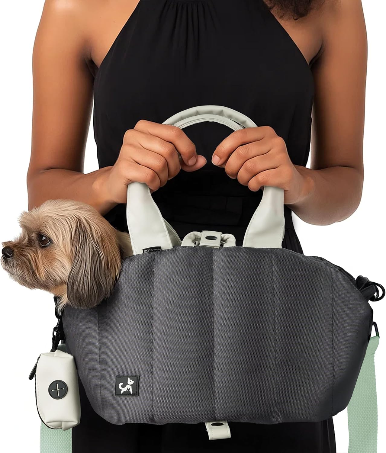 Sytopia small dog carrier purse front view in dark grey