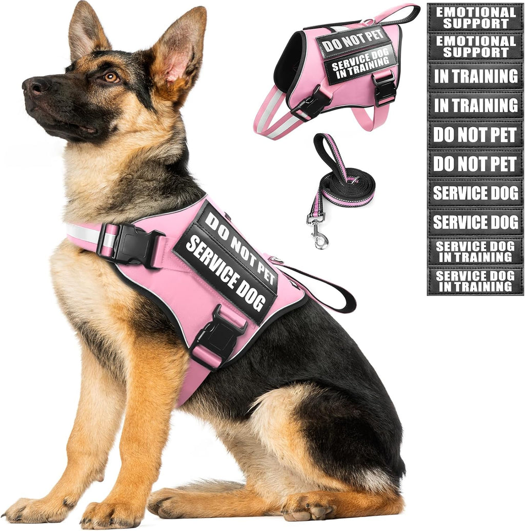 Service Dog Vest Harness and Leash Set+10 Patches,No Pull&Adjustable Reflective Dog Harness with Soft Padded Handle for Training/Everyday,Fit Small/Medium/Large/Extra-Large Dogs(Red M) - Image 9