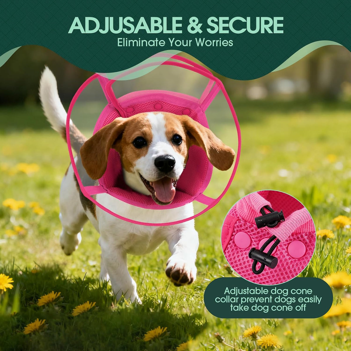Side view of pink Kuoser protective e-collar for small pets post surgery