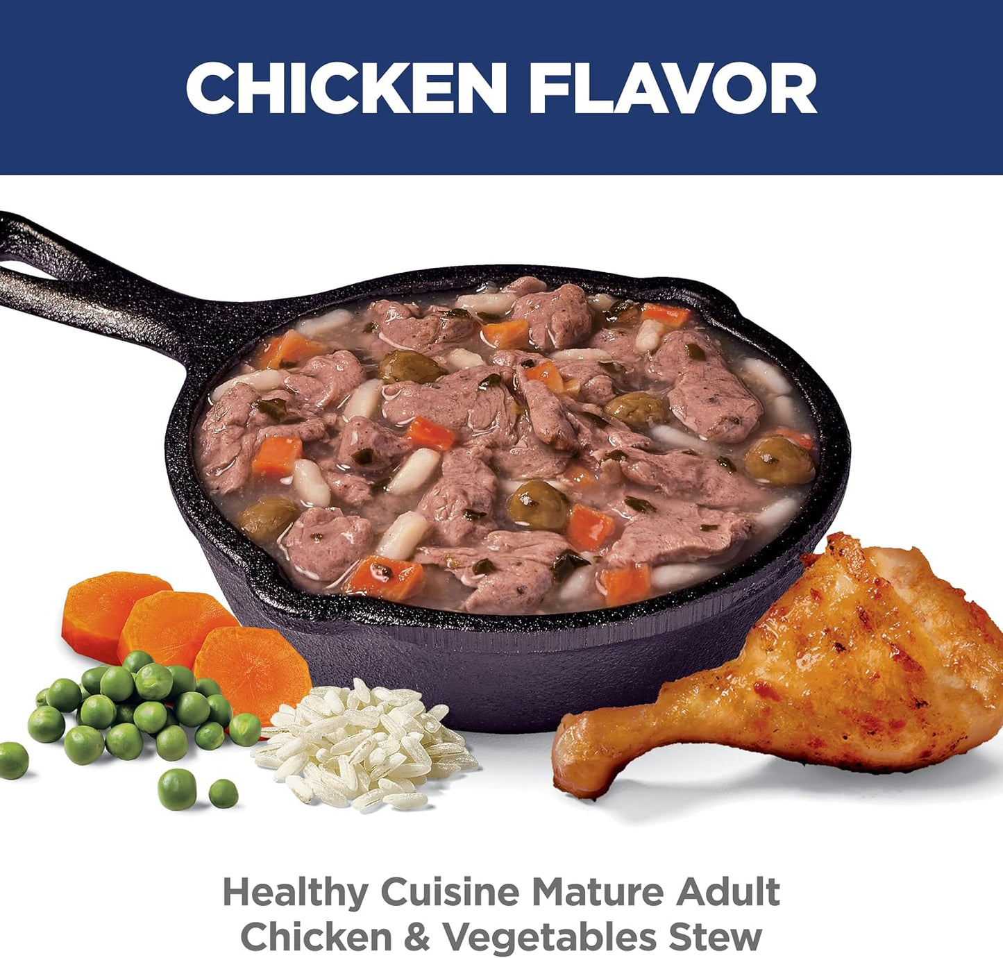 Nutritious wet food topper for mature dogs with real chicken ingredients