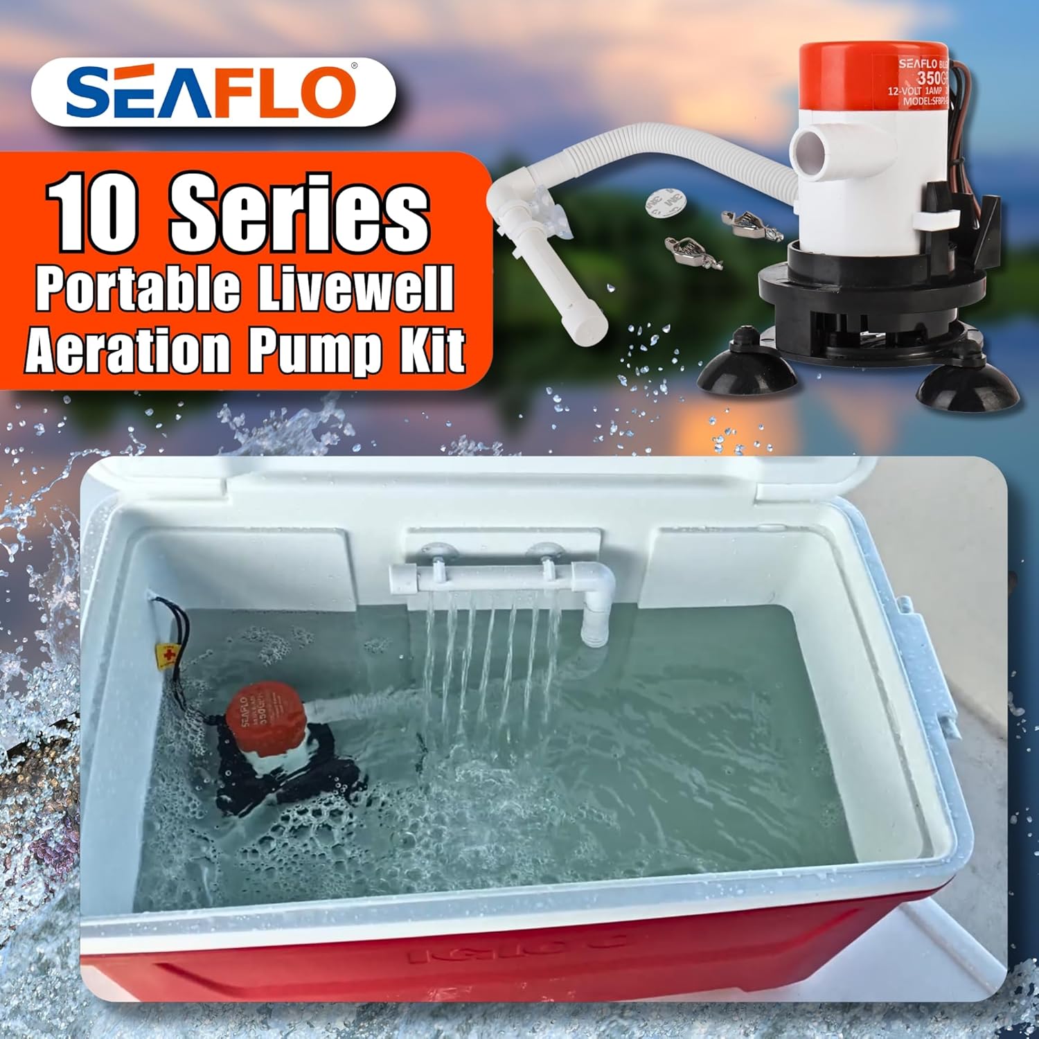 Seaflo portable livewell pump system with battery clips
