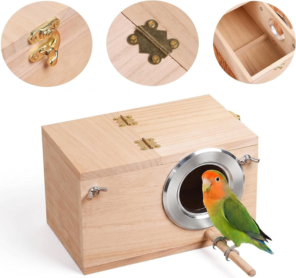 YJJKJ Wood Parakeet Nest Box with Natural Nesting Pads, Breeding Bird Cage House for Lovebirds Cockatiel Parrotlets Budgerigar Small Parrot - Image 2