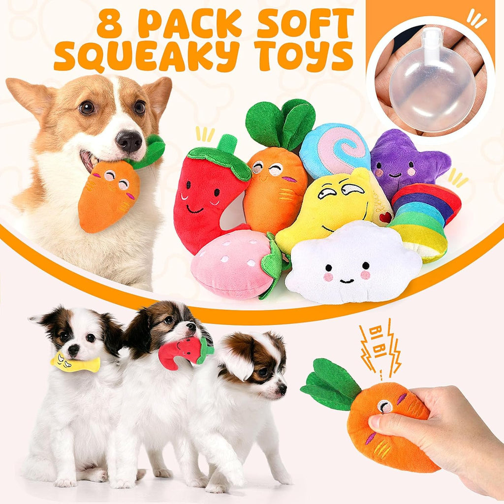 Puppy playing with Loyee squeaky plush toy