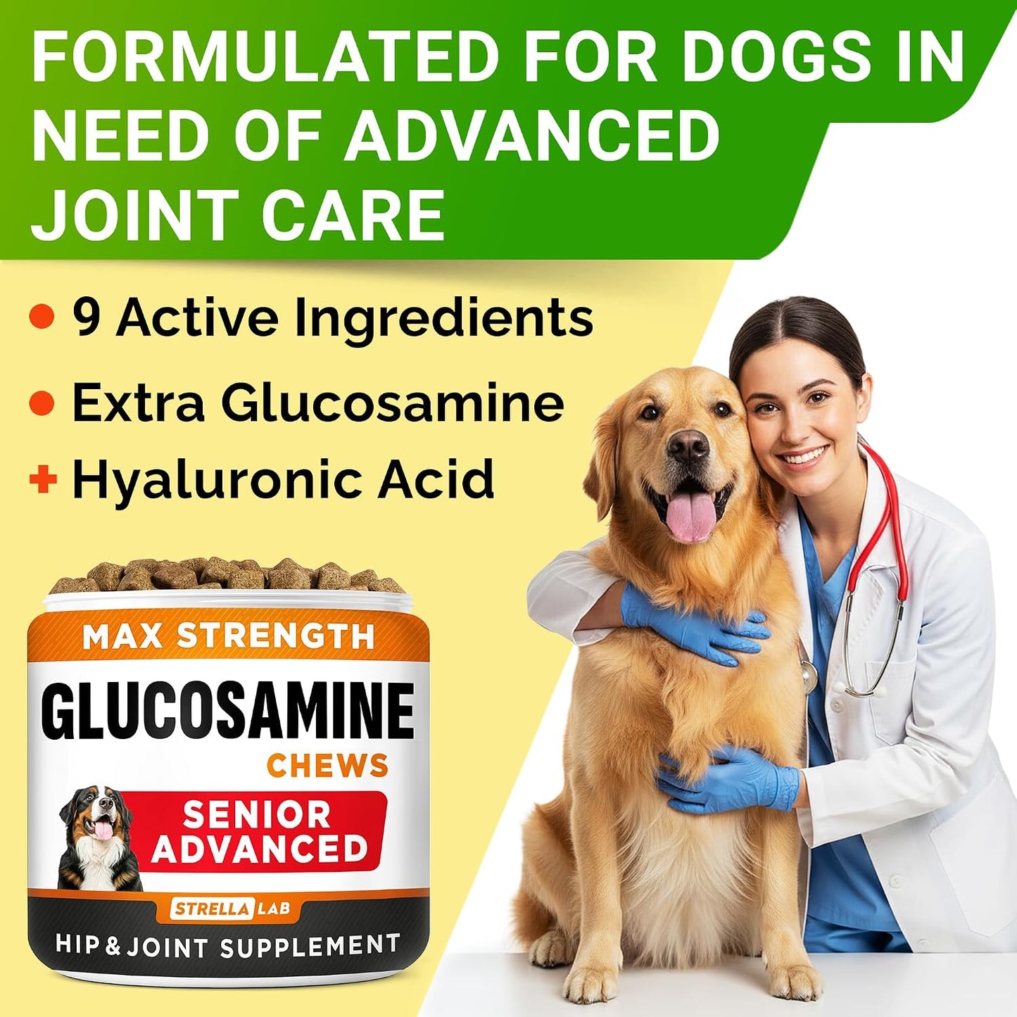 StrellaLab senior dog joint health pills alternative bacon flavored daily chews