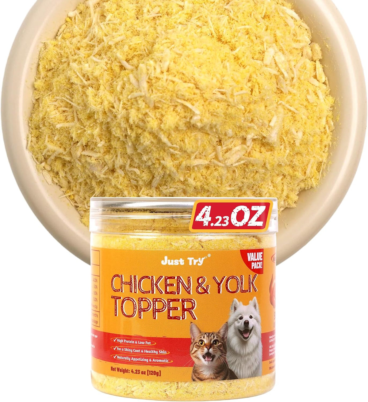 Just Try 4.23 OZ Cat & Dog Food Toppers with Chicken Liver Freeze Dried Egg Yolk for Picky Eaters Iron Support Grain Free High Protein Meal Toppers - Image 11