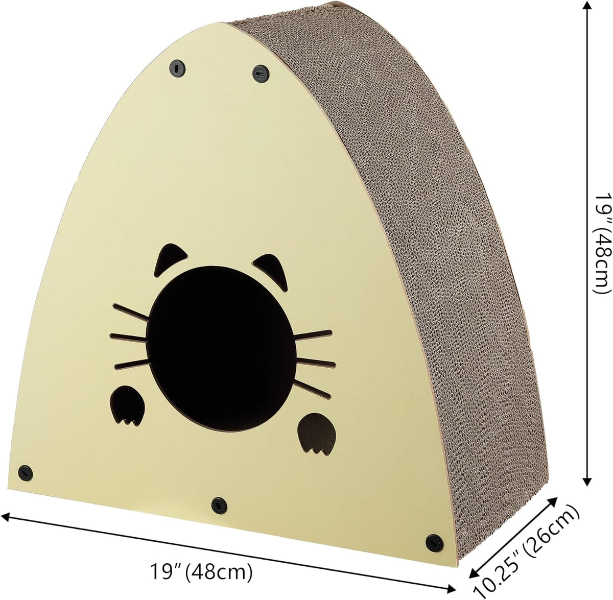 The Licker Store Koko cardboard pet cave close up of cat shaped entryway