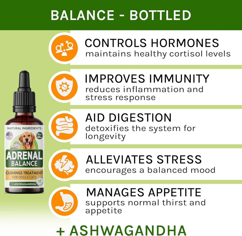 TwoFurFinds Cushings treatment for dogs and cats liquid dropper bottle details.