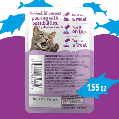 Friskies Lil Shakes Tantalizing Tuna flavor nutritious meal mixer box contents