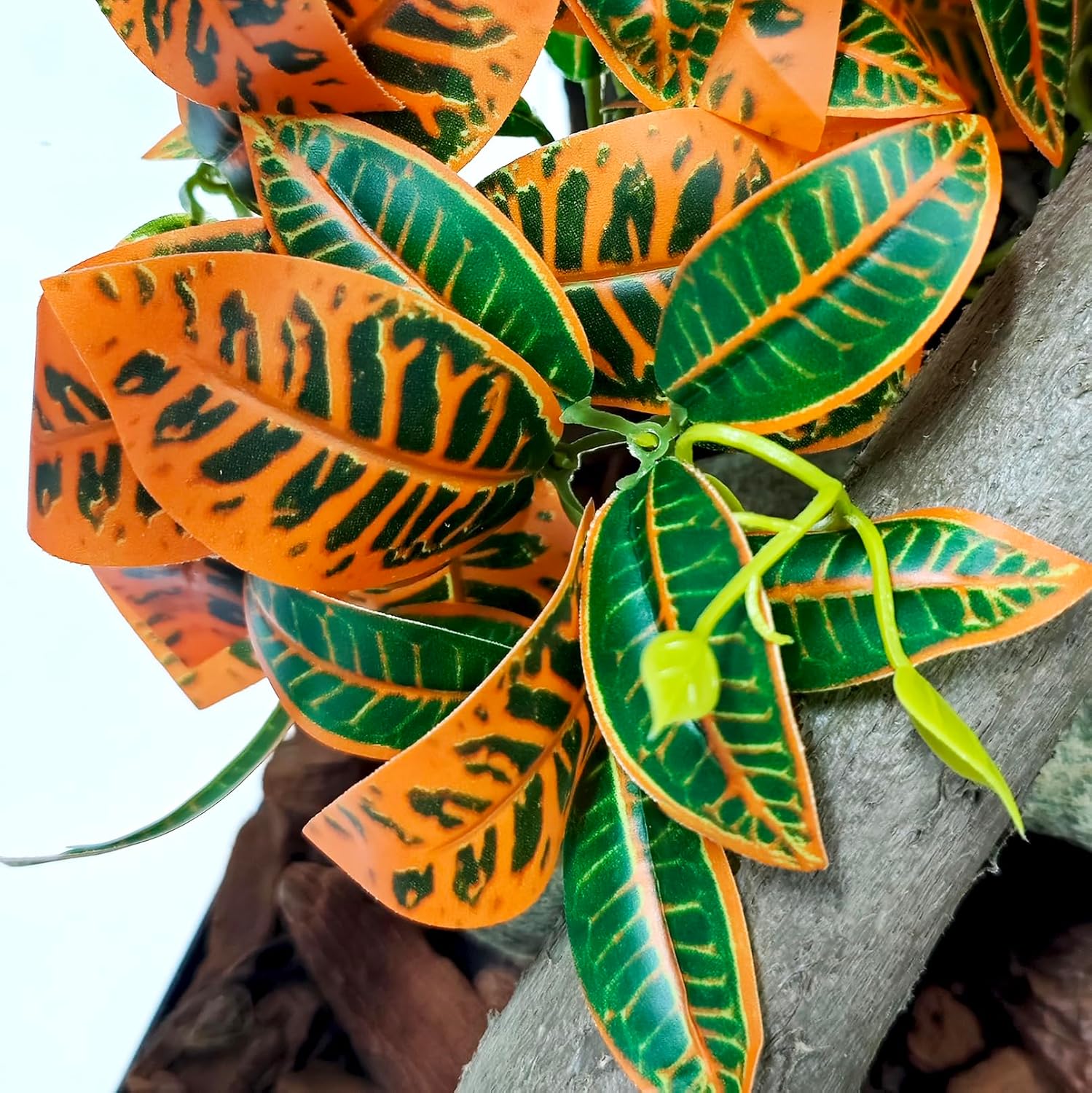 Woyrise Reptile Plants for Terrarium Decor, Ball Python Tank Accessories fit Bearded Dragon Crested Leopard Gecko Lizard Chameleon Snake Frog Tortoise Hermit Crab - Fake Codiaeum Variegatum - Image 4