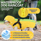 Lukovee yellow dog coat illustrating the reflective safety trim glowing in low light